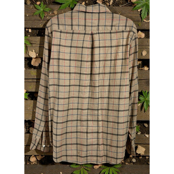 Jenni Kayne Brown Plaid Button Front Shirt Sz Medium Long-Sleeve 100% Cotton - Picture 5 of 5